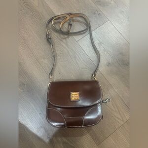 Dooney & Bourke Dark Brown Leather Crossbody with Gold Logo Plaque